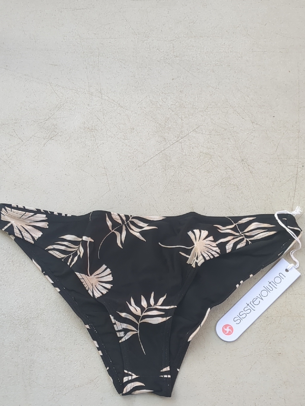SISSTR Revolution Black Bikini Bottoms with Beige Floral Print